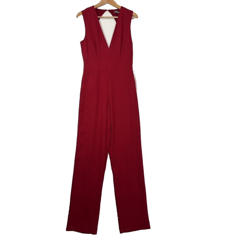 E.SSUE‎ Jumpsuit Red Deep V-Neck Open Back Wide Leg Party Evening Formal Event M
